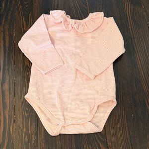 Classic Pink Ruffle-Trim Long Sleeve One-Piece for Kids